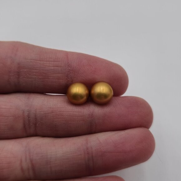Sterling Silver Genuine Golden Pearl Stud Earrings A2718 - Picture 1 of 5